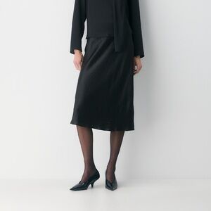 Babaton Black Slip Satin Midi Skirt